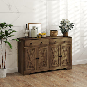 Sideboard Cabinet with 2 Drawers, 4 Barn Doors and 2 Adjustable Shelves, Buffet Table for Living Room, Black – view 14