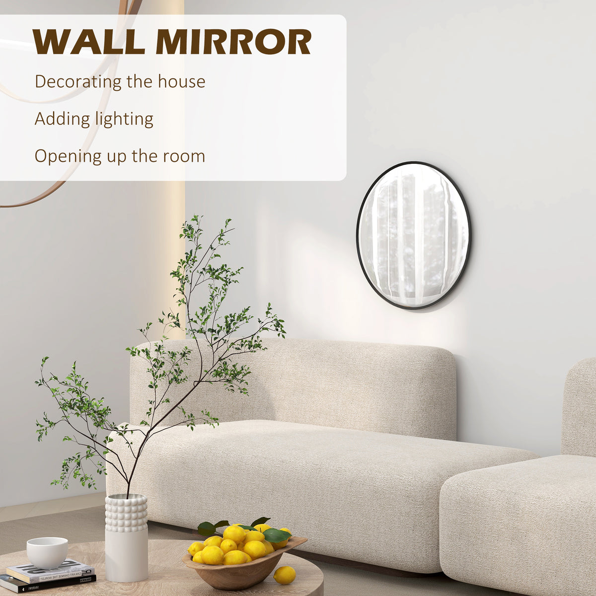 24" Decorative Wall Mirror for Bedroom Living Room, Modern Round Bathroom Mirror for Home Decor, Black – view 3