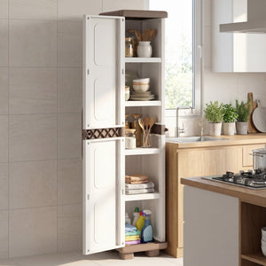 Plastic Kitchen Pantry with 4 Adjustable Shelves and Single Door for Living Room and Kitchen-Beige view 3