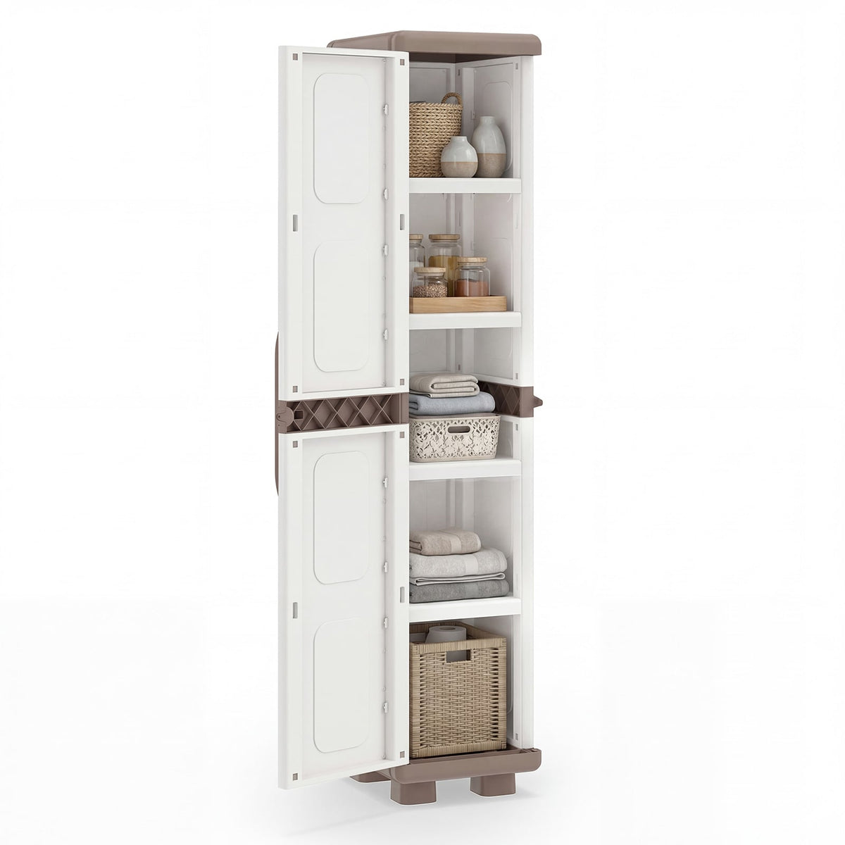Plastic Kitchen Pantry with 4 Adjustable Shelves and Single Door for Living Room and Kitchen-Beige