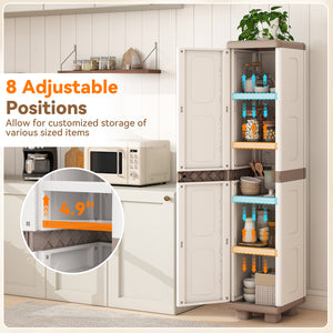 Plastic Kitchen Pantry with 4 Adjustable Shelves and Single Door for Living Room and Kitchen-Beige view 7