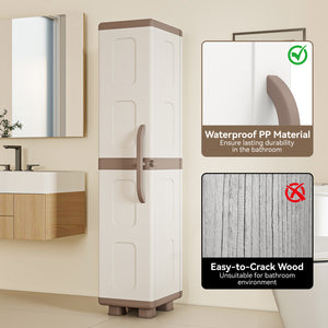 Plastic Kitchen Pantry with 4 Adjustable Shelves and Single Door for Living Room and Kitchen-Beige view 8