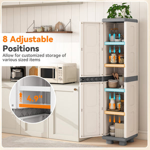 Plastic Kitchen Pantry with 4 Adjustable Shelves and Single Door for Living Room and Kitchen-Gray view 7