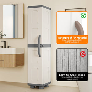 Plastic Kitchen Pantry with 4 Adjustable Shelves and Single Door for Living Room and Kitchen-Gray view 8