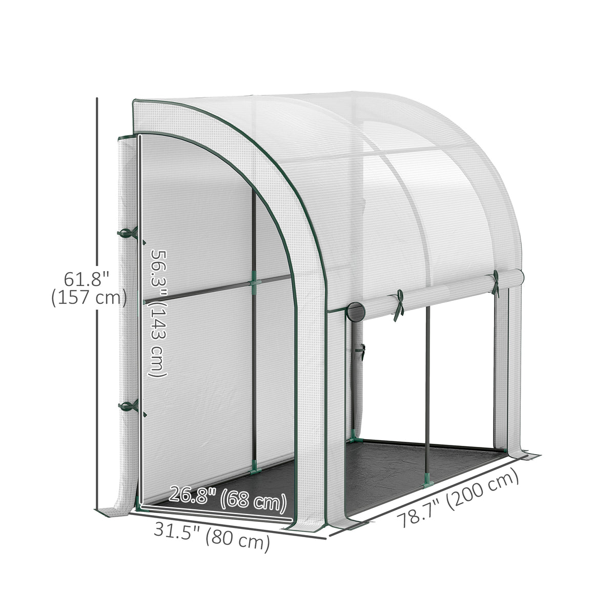 Walk-in Lean-to Greenhouse, Outdoor Gardening Green House with Zipper Roll-up Doors and Window – view 2