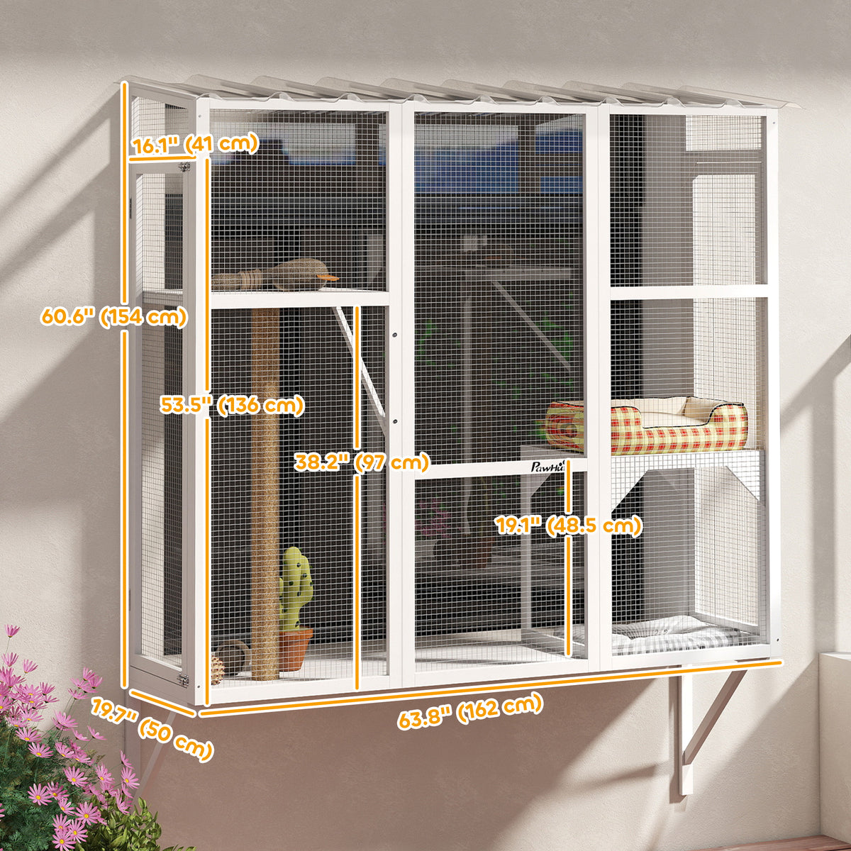 Wooden Catio Outdoor, Cat Window Box Enclosure for 2-3 Large Cats with 2 Jumping Platforms & Scratching – view 16