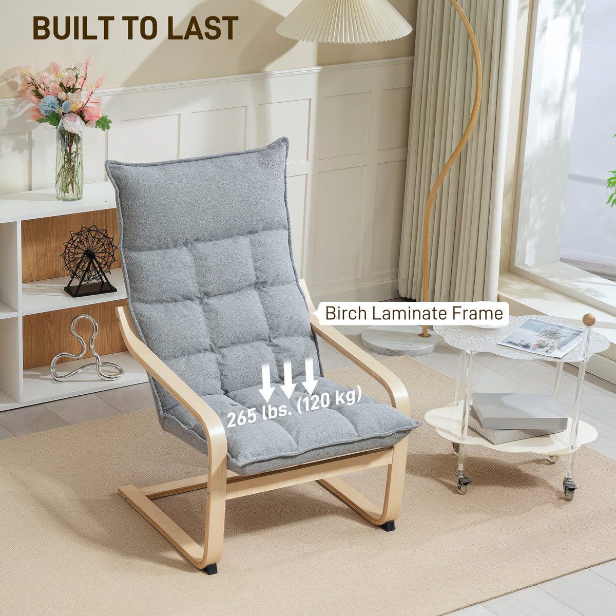 Modern Armchair, Upholstered Accent Chair with Curved Leg and Arm, Leisure Lounge Chair for Living Room – view 20