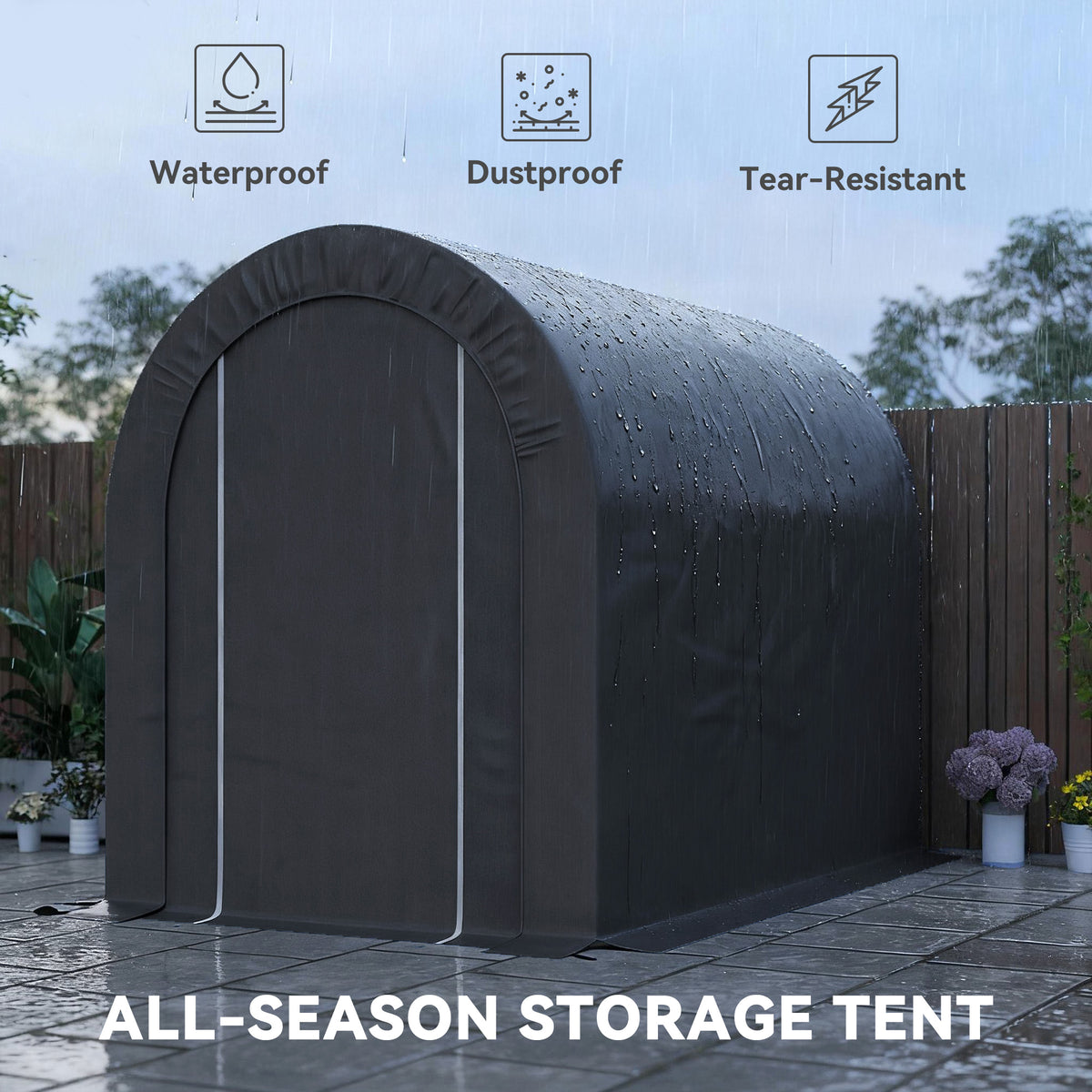 5' x 8' Outdoor Storage Shed, Heavy Duty Galvanized Steel Portable Shed for Bike, Motorcycle, Garden Tools – view 3