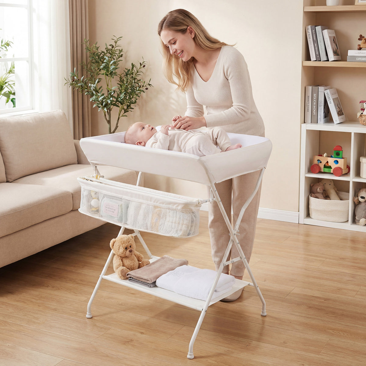 Portable Baby Change Table Folding Newborn Nursery Organizer-Beige view 2