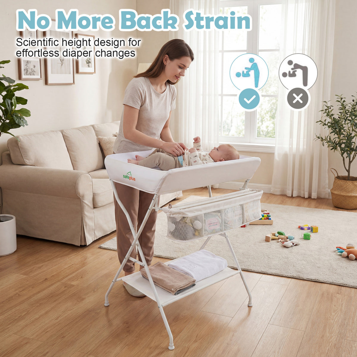 Portable Baby Change Table Folding Newborn Nursery Organizer-Beige view 5