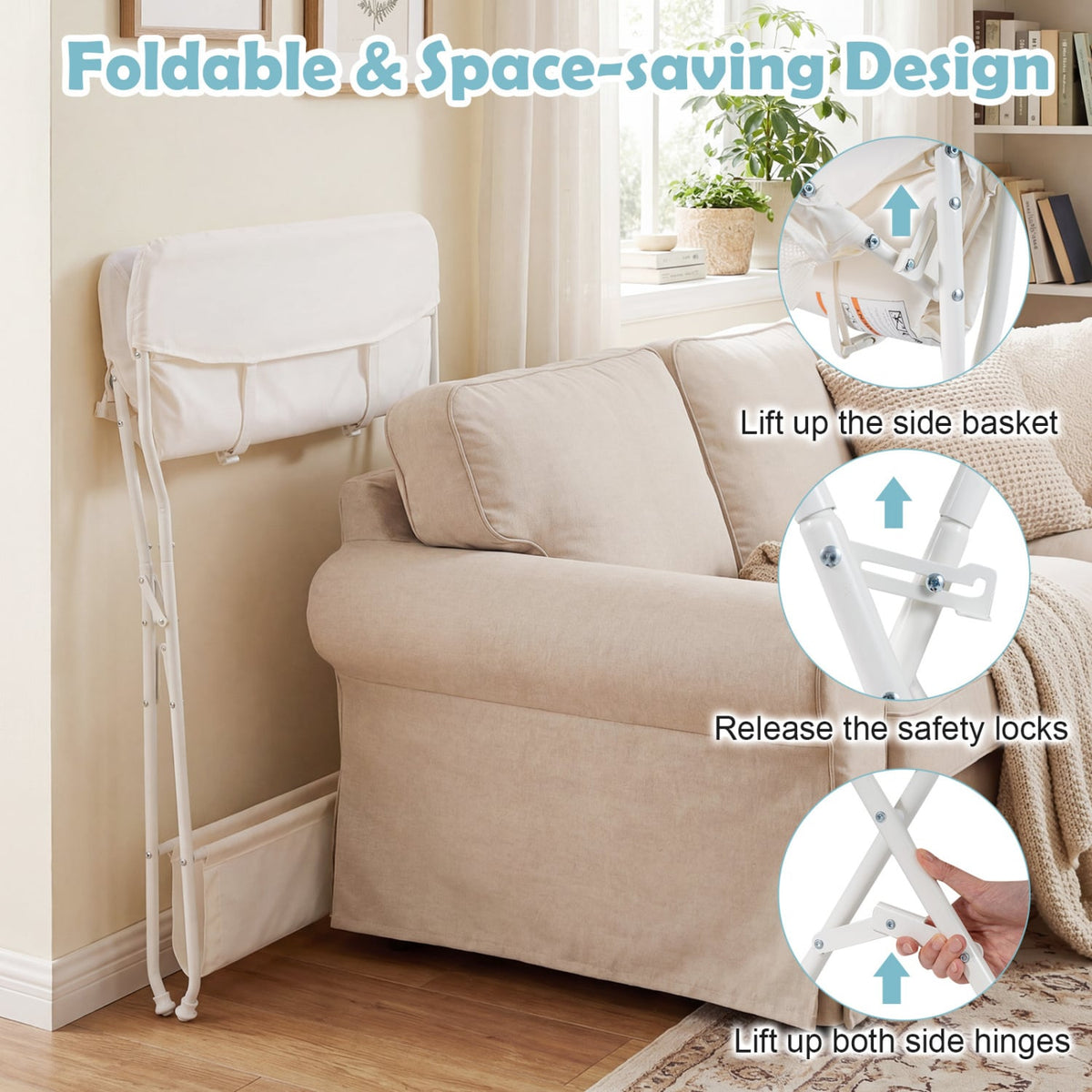 Portable Baby Change Table Folding Newborn Nursery Organizer-Beige view 6