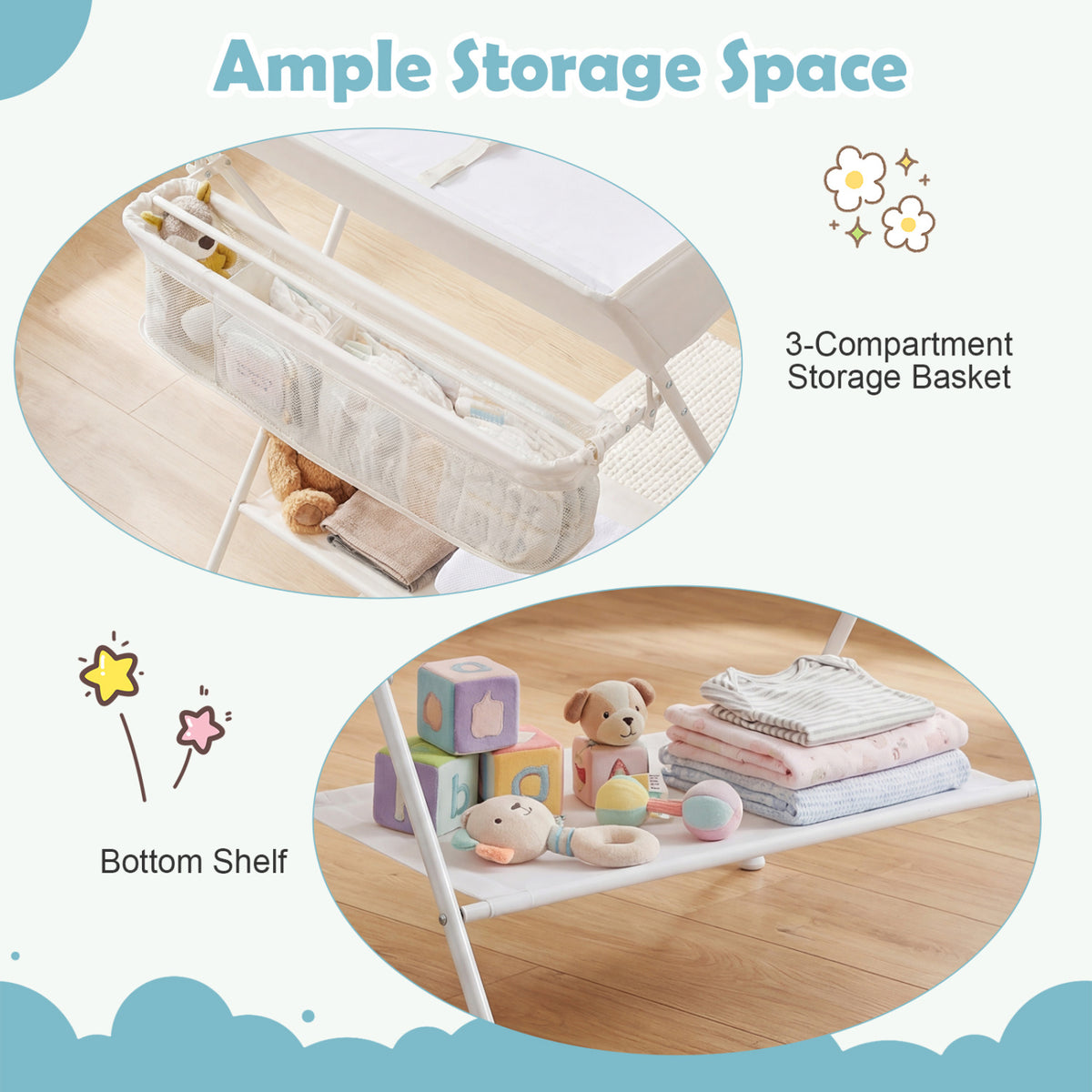 Portable Baby Change Table Folding Newborn Nursery Organizer-Beige view 8