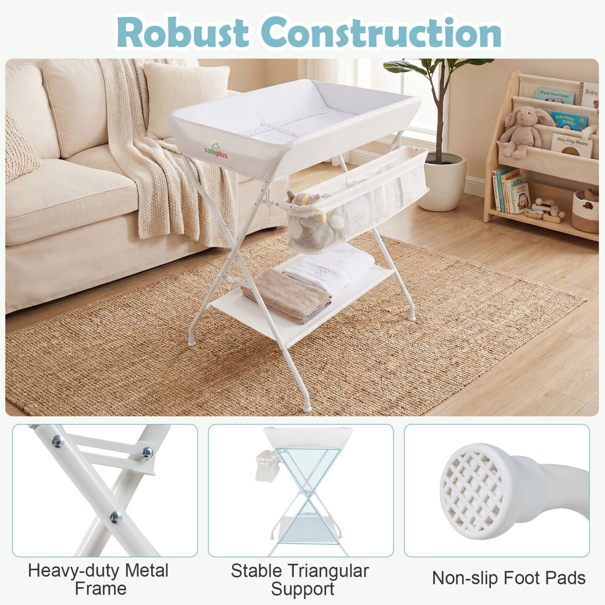 Portable Baby Change Table Folding Newborn Nursery Organizer-Beige view 9
