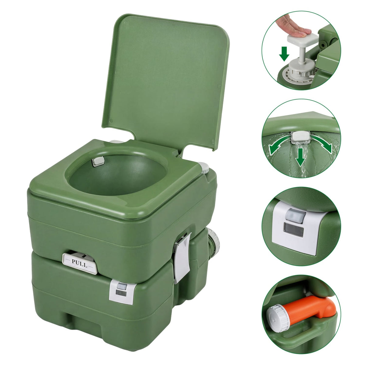 Portable Camping Toilet Porta Potty with Level Indicator and 22 L Detachable Waste Tank-Green view 3