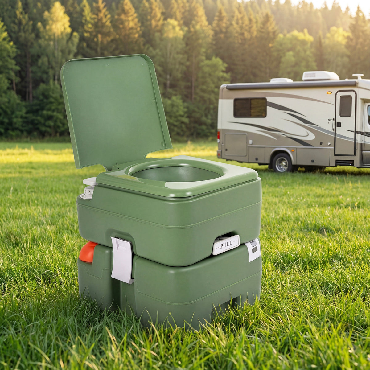 Portable Camping Toilet Porta Potty with Level Indicator and 22 L Detachable Waste Tank-Green view 2