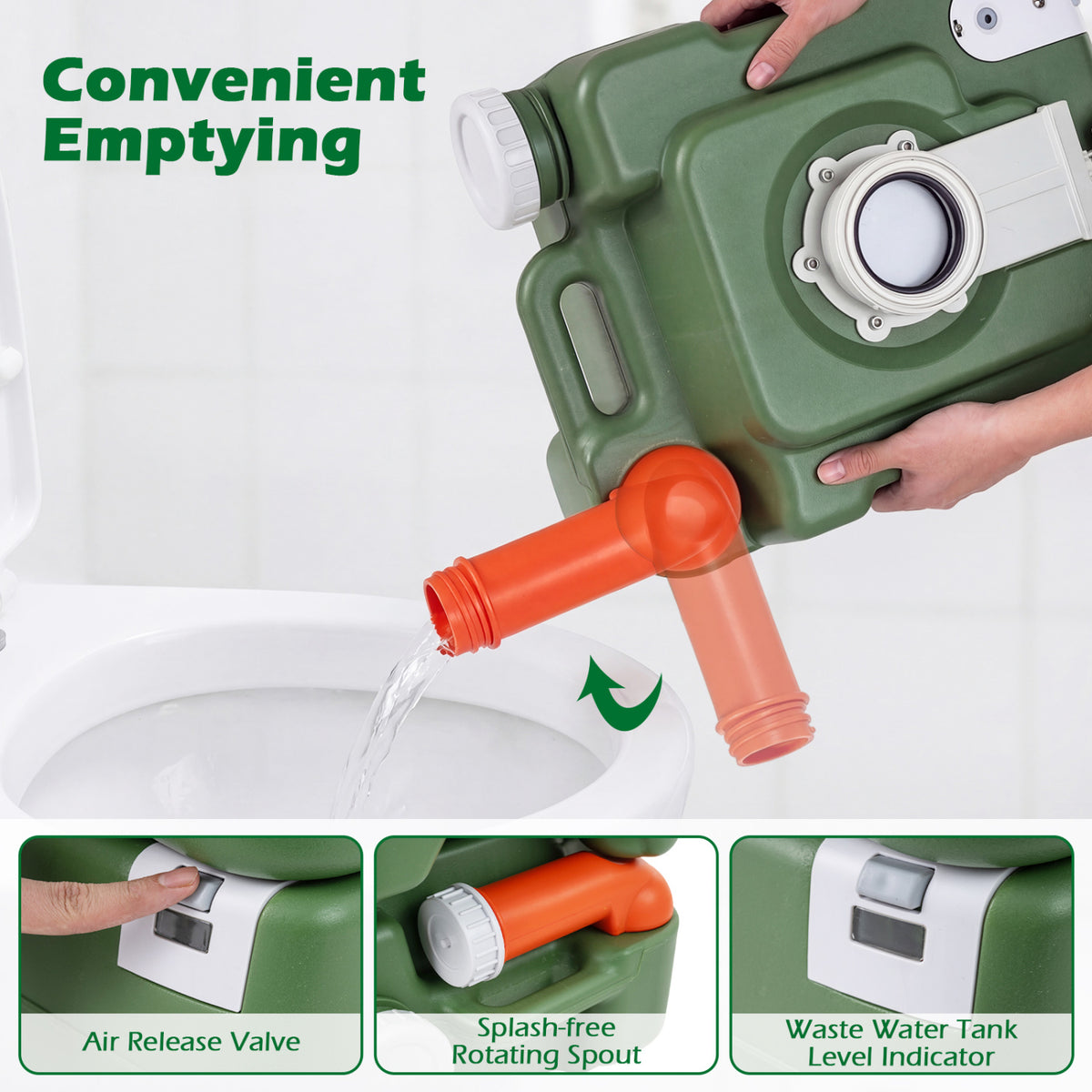 Portable Camping Toilet Porta Potty with Level Indicator and 22 L Detachable Waste Tank-Green view 6