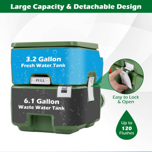 Portable Camping Toilet Porta Potty with Level Indicator and 22 L Detachable Waste Tank-Green view 7