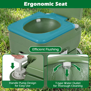 Portable Camping Toilet Porta Potty with Level Indicator and 22 L Detachable Waste Tank-Green view 8