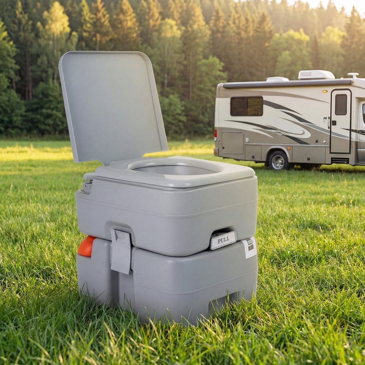 Portable Camping Toilet Porta Potty with Level Indicator and 22 L Detachable Waste Tank-Gray view 2