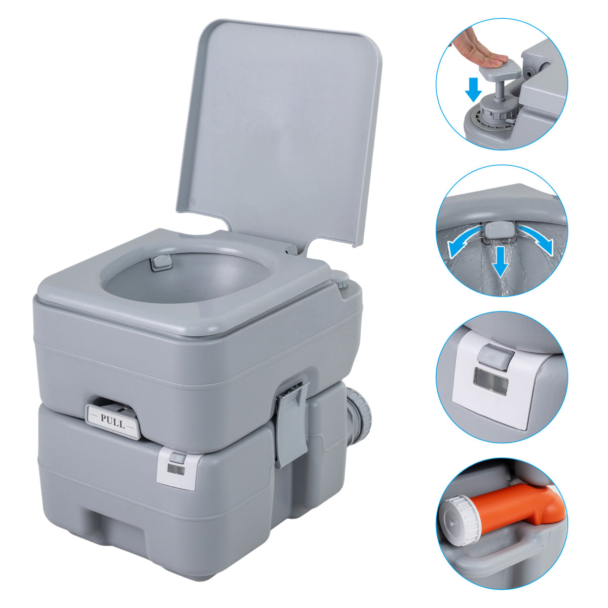 Portable Camping Toilet Porta Potty with Level Indicator and 22 L Detachable Waste Tank-Gray view 3