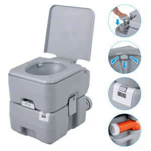 Portable Camping Toilet Porta Potty with Level Indicator and 22 L Detachable Waste Tank-Gray view 3