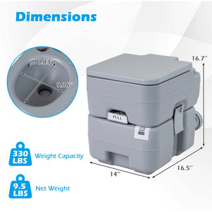 Portable Camping Toilet Porta Potty with Level Indicator and 22 L Detachable Waste Tank-Gray view 4