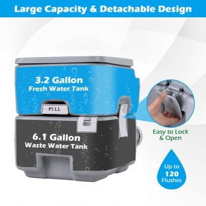 Portable Camping Toilet Porta Potty with Level Indicator and 22 L Detachable Waste Tank-Gray view 7