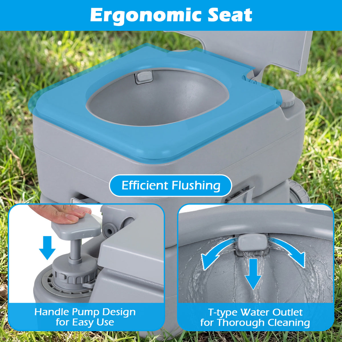 Portable Camping Toilet Porta Potty with Level Indicator and 22 L Detachable Waste Tank-Gray view 8
