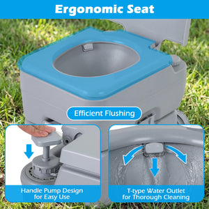 Portable Camping Toilet Porta Potty with Level Indicator and 22 L Detachable Waste Tank-Gray view 8
