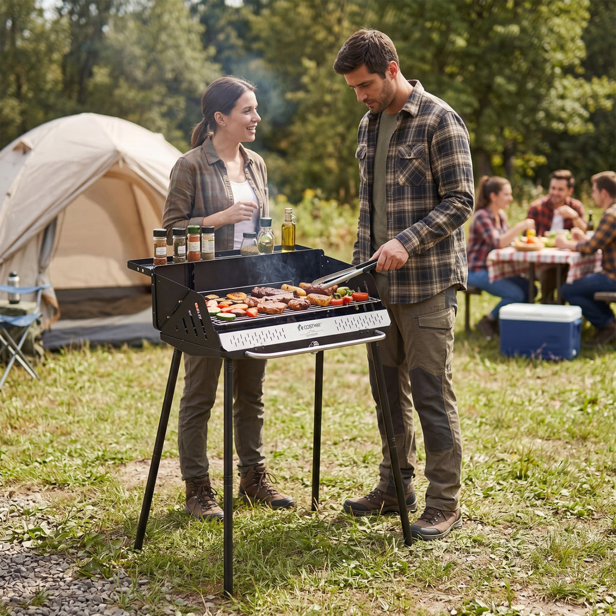 Portable Charcoal Grill with Detachable Legs, Adjustable Grate and Carrying Bag view 3