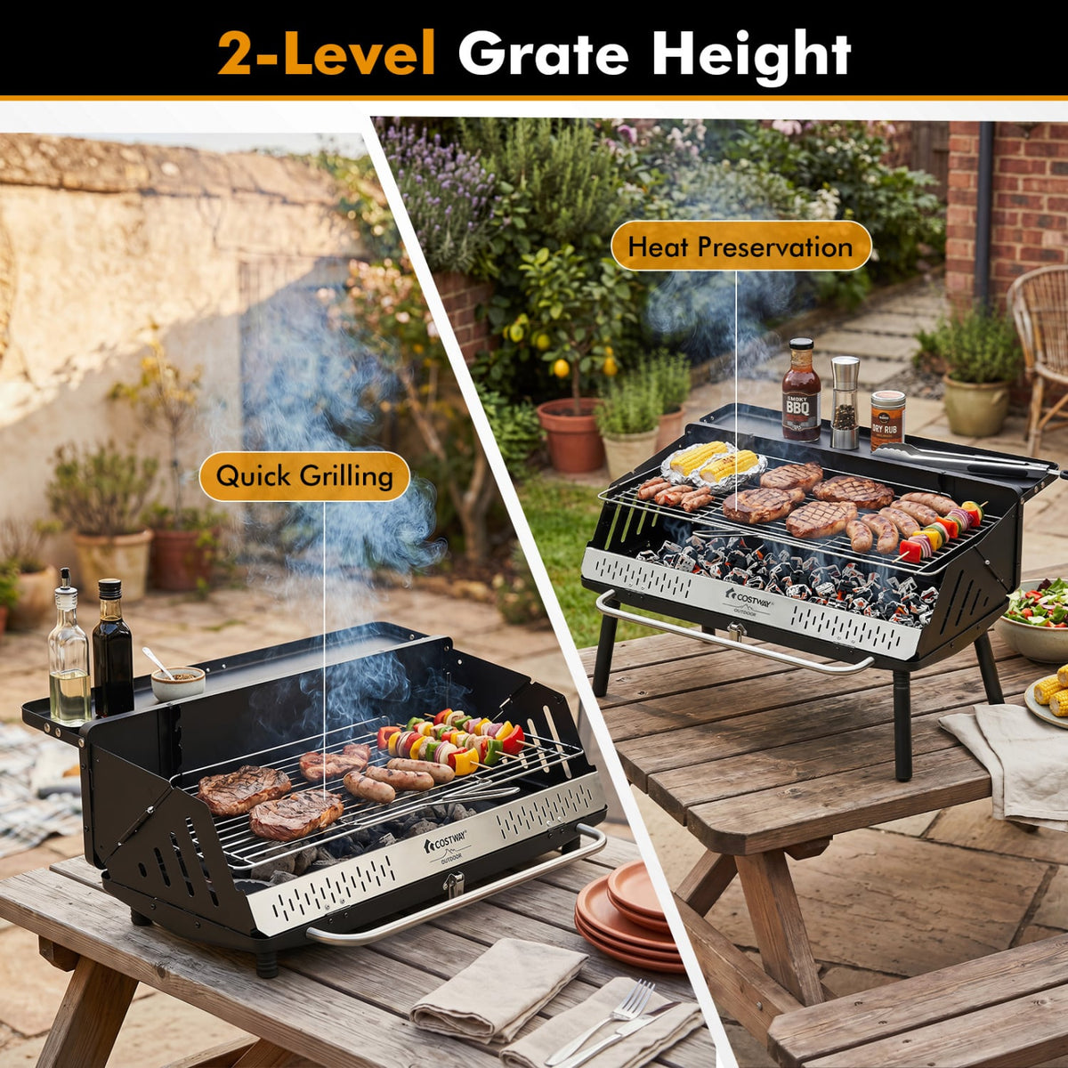 Portable Charcoal Grill with Detachable Legs, Adjustable Grate and Carrying Bag view 8
