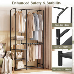 Portable Closet with Pants Hangers and 2 Hanging Rods and 4 Storage Shelves-Black view 9