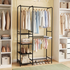 Portable Closet with Pants Hangers and 2 Hanging Rods and 4 Storage Shelves-Black view 6