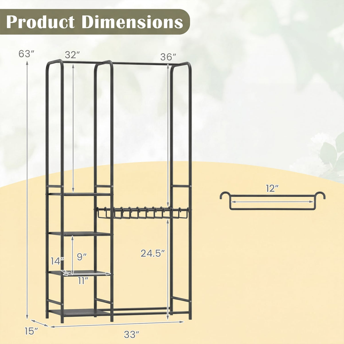Portable Closet with Pants Hangers and 2 Hanging Rods and 4 Storage Shelves-Black view 5