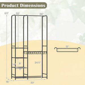 Portable Closet with Pants Hangers and 2 Hanging Rods and 4 Storage Shelves-Black view 5