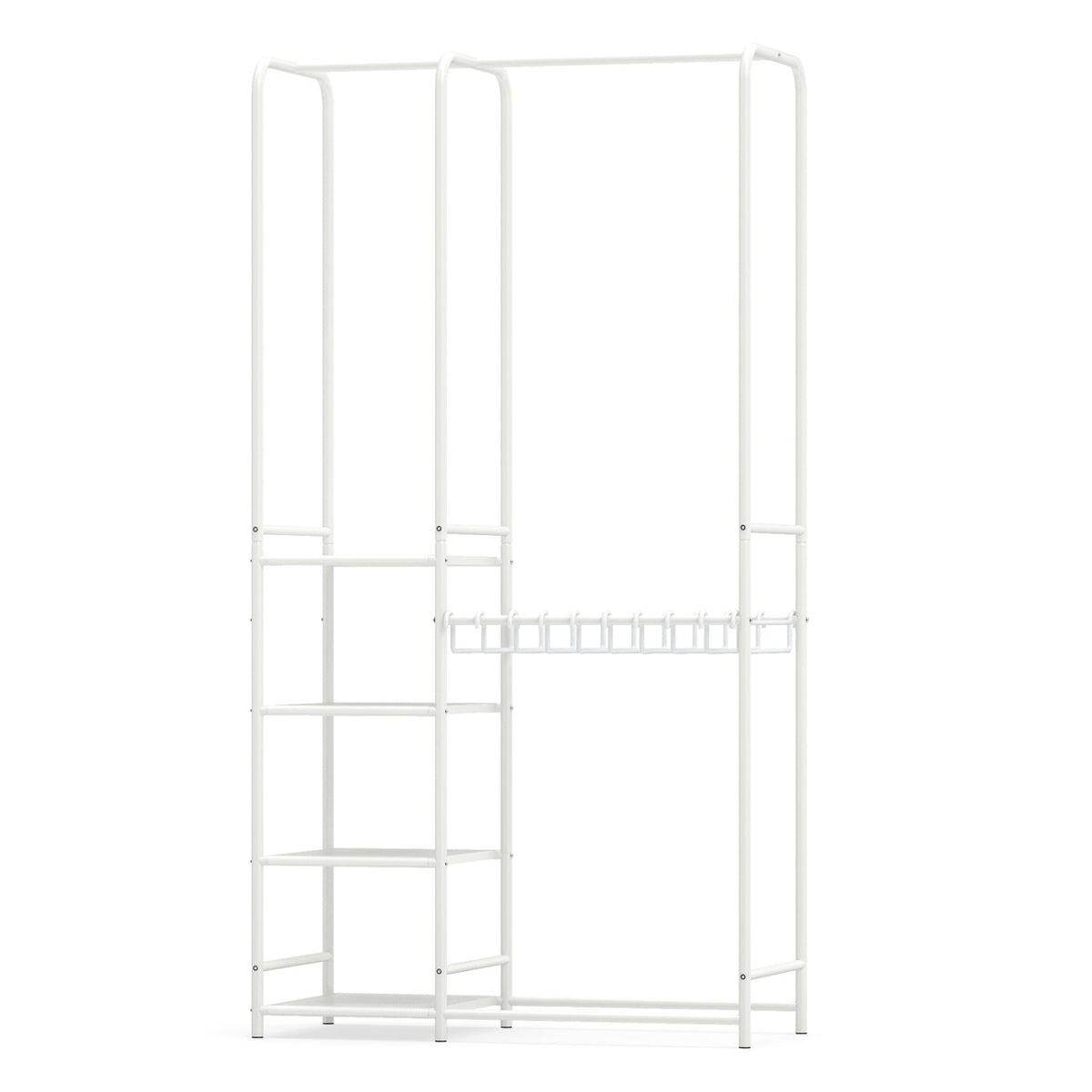 Portable Closet with Pants Hangers and 2 Hanging Rods and 4 Storage Shelves-White