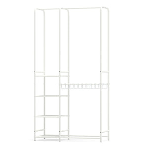 Portable Closet with Pants Hangers and 2 Hanging Rods and 4 Storage Shelves-White
