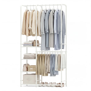 Portable Closet with Pants Hangers and 2 Hanging Rods and 4 Storage Shelves-White view 4