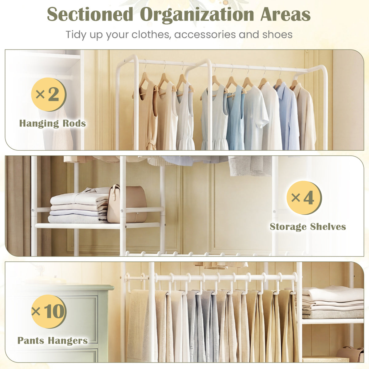 Portable Closet with Pants Hangers and 2 Hanging Rods and 4 Storage Shelves-White view 8