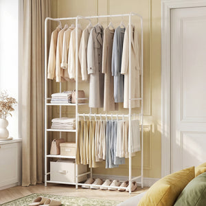 Portable Closet with Pants Hangers and 2 Hanging Rods and 4 Storage Shelves-White view 3