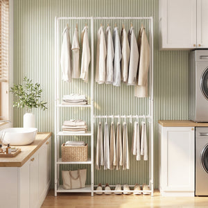 Portable Closet with Pants Hangers and 2 Hanging Rods and 4 Storage Shelves-White view 7