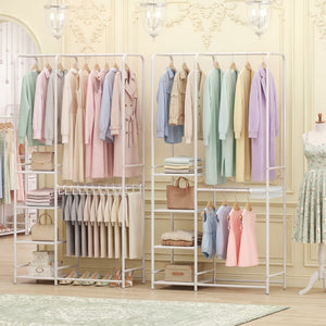 Portable Closet with Pants Hangers and 2 Hanging Rods and 4 Storage Shelves-White view 6