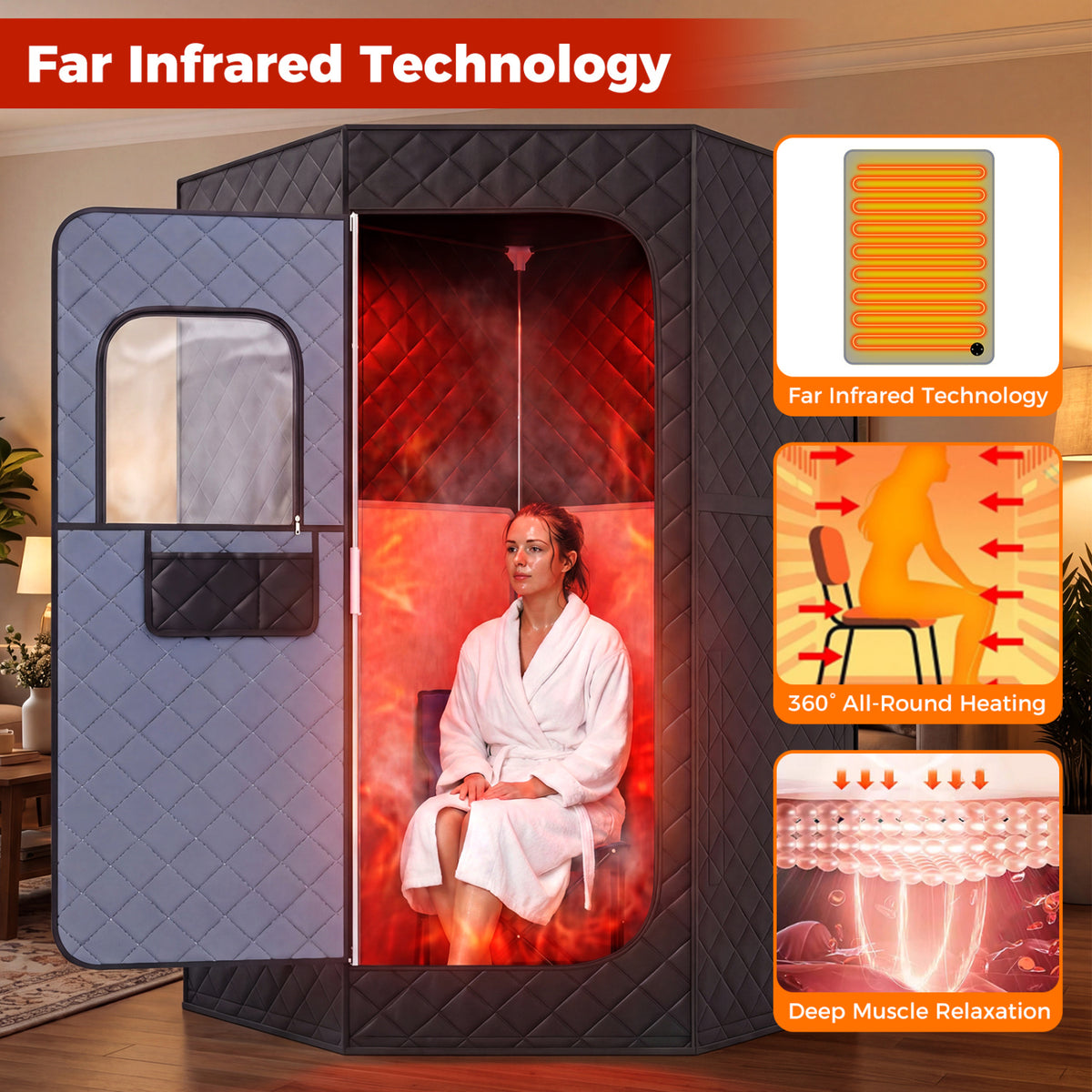 Portable Far Infrared Sauna Box for Home Full Body Sauna Tent-Black view 5