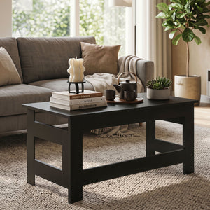 Portable Low Floor Table with Foldable Legs for Living Room-Black view 2