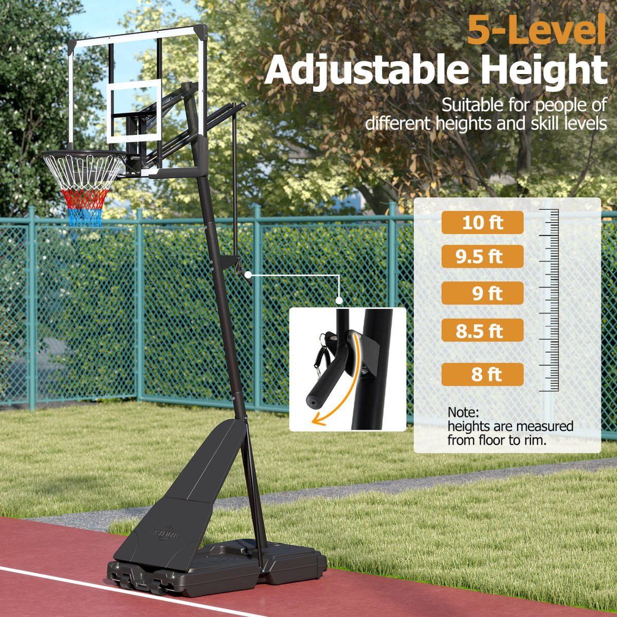 Portable Outdoor Basketball Hoop 8-10 FT Height Adjustable Basketball Goal System view 5