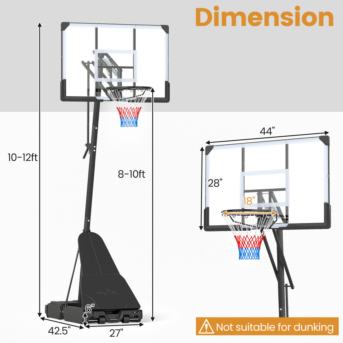 Portable Outdoor Basketball Hoop 8-10 FT Height Adjustable Basketball Goal System view 4