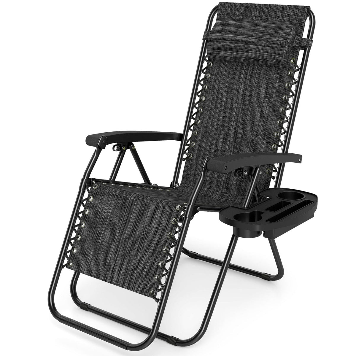 Portable Zero Gravity Chairs with Cup Holder Trays and Backrest-Gray