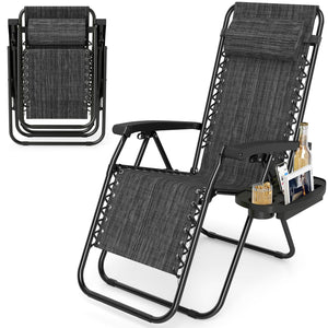 Portable Zero Gravity Chairs with Cup Holder Trays and Backrest-Gray view 4