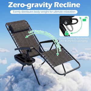 Portable Zero Gravity Chairs with Cup Holder Trays and Backrest-Gray view 6