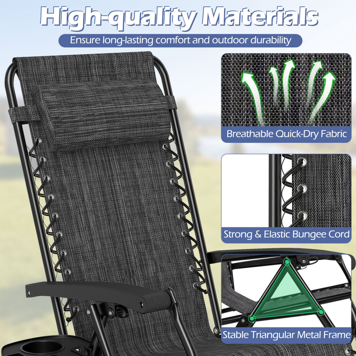 Portable Zero Gravity Chairs with Cup Holder Trays and Backrest-Gray view 9